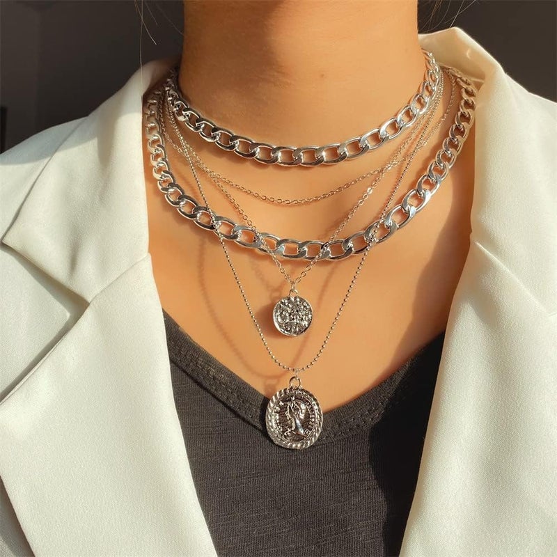 Todenb Layered Gold Pirate Necklace for Women Chunky Chain Pirate Jewelry 80s 90s Coin Pendant Necklace Pirate Costume Accessories - Image 4